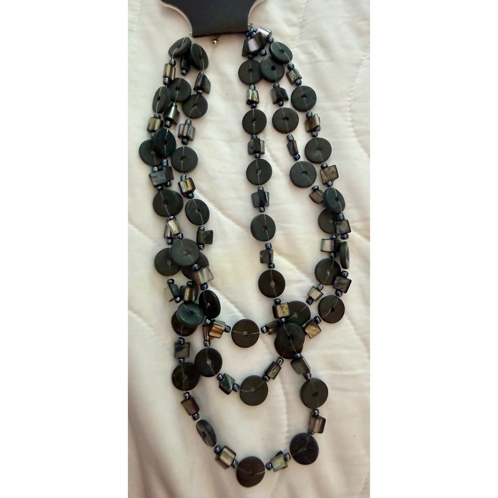 Paparazzi Black Iridescent Shell Disc Multi Strand Layered Statement Necklace